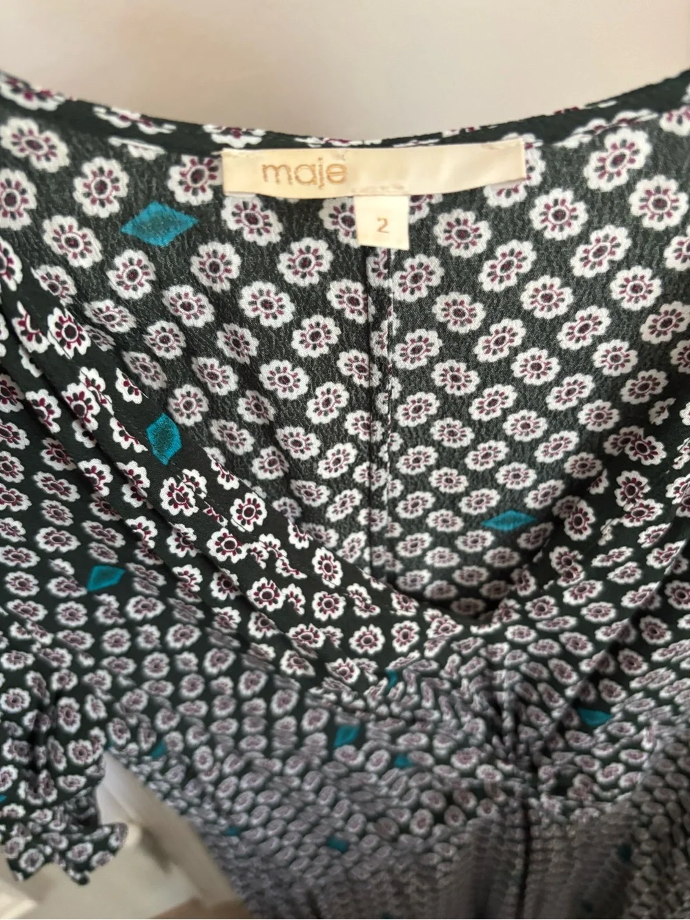 Maje Black Midi Dress with Teal Dot Print - Picture 5 of 8